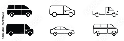 Car icon set in fill and linear style. Transport symbol. Vector illustration. EPS 10