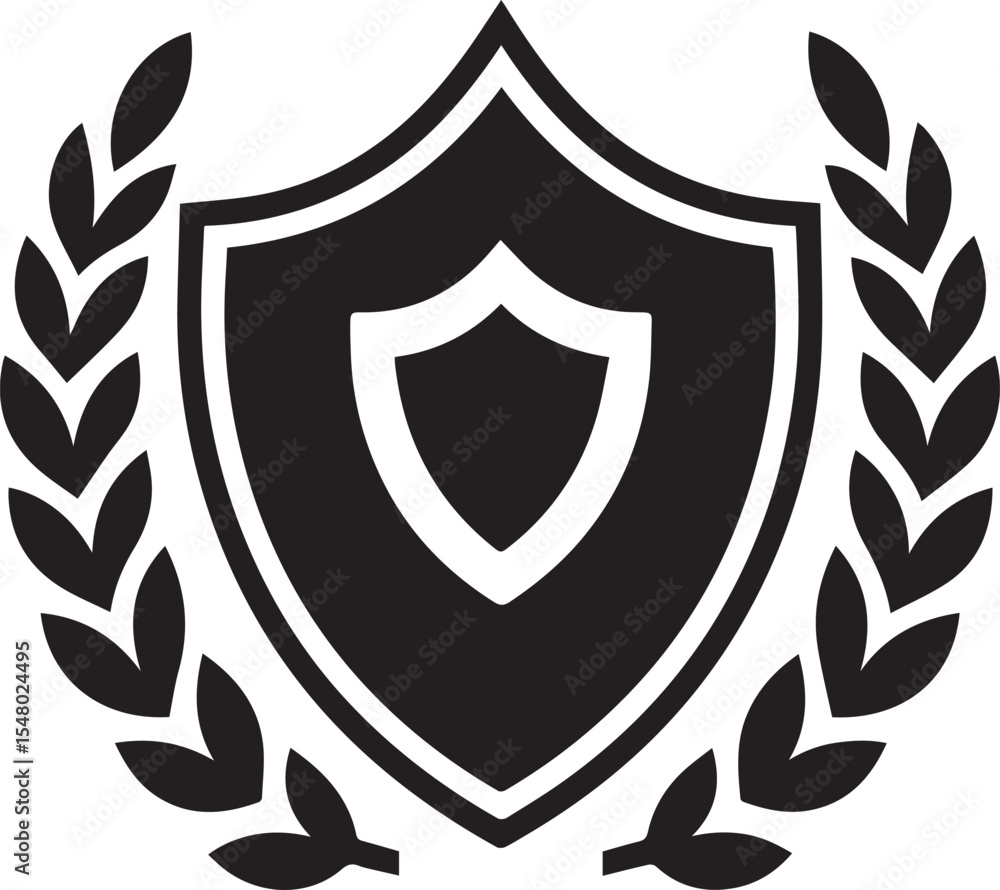 Fototapeta premium Modern Silhouette Crest Design with shield and leaf vector silhouette