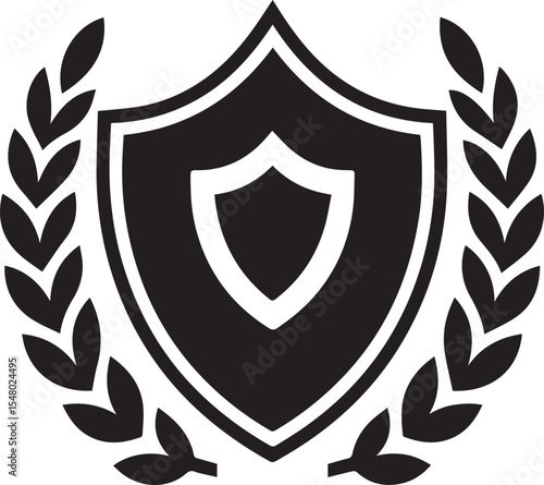 Modern Silhouette Crest Design with shield and leaf vector silhouette