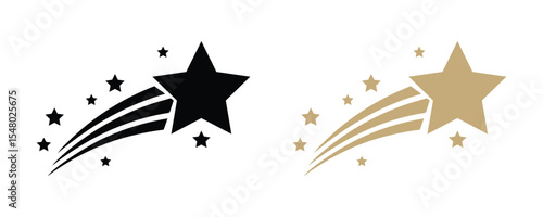 Two shooting stars with trails isolated on white background