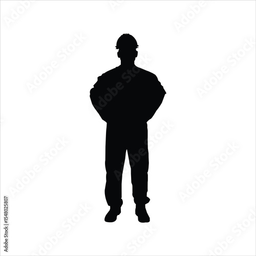 Silhouette of a construction worker isolated on white background