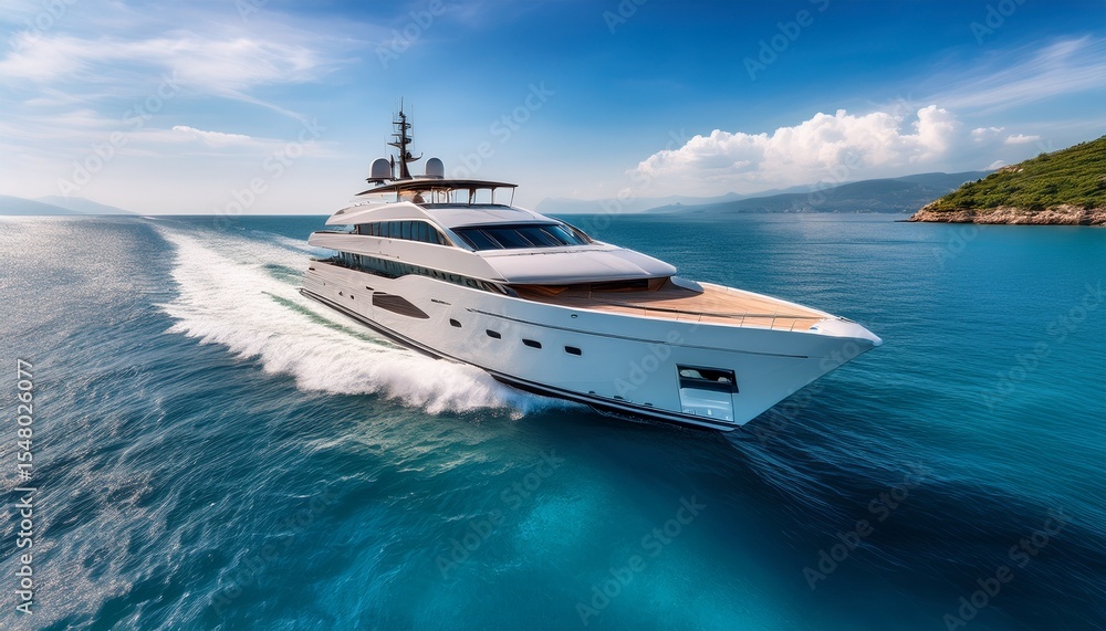 Fototapeta premium a sleek luxury yacht gliding through calm turquoise waters showcasing its elegant lines and modern design