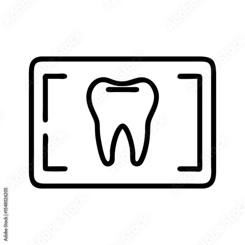Dental x-ray line icon with visible tooth in rectangular screen frame