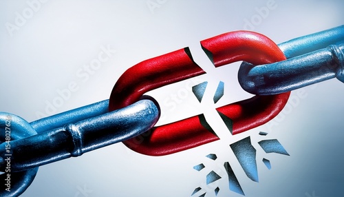 a broken chain with a red and blue link