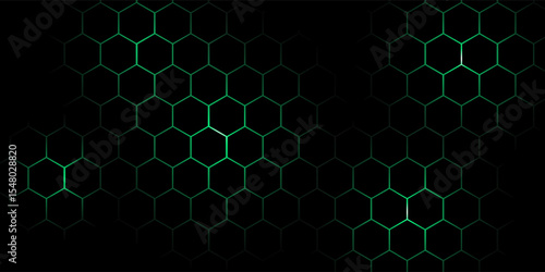 Hexagonal cyberspace green background. Hexagon grid tech pattern.