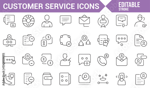 Customer Support and Service Icons Set Featuring Virtual Interaction