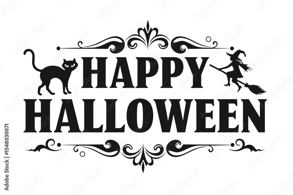 Obraz premium Happy Halloween Typography with Ghosts, Pumpkin and Bats