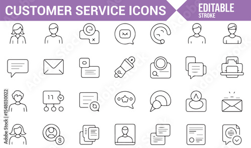 Set of Communication and Customer Support Icons for Service Teams