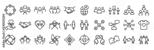 Diversity inclusion equality community teamwork culture vector line icons set