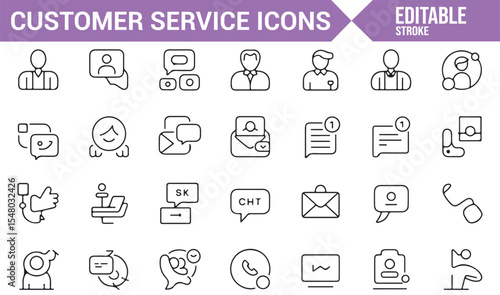 Set of Customer Service Icons Representing Support and Communication