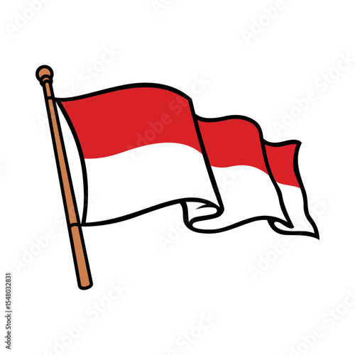 A red and white Indonesia flag waving on a flagpole.
