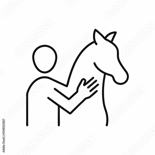 person gently holding horse for equestrian care or animal training