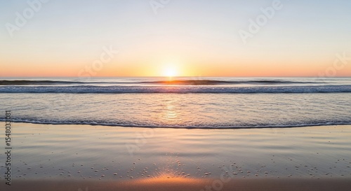 Golden Hour Serenity Gentle Waves Reflecting Sunsets Warmth on Sandy Beach.