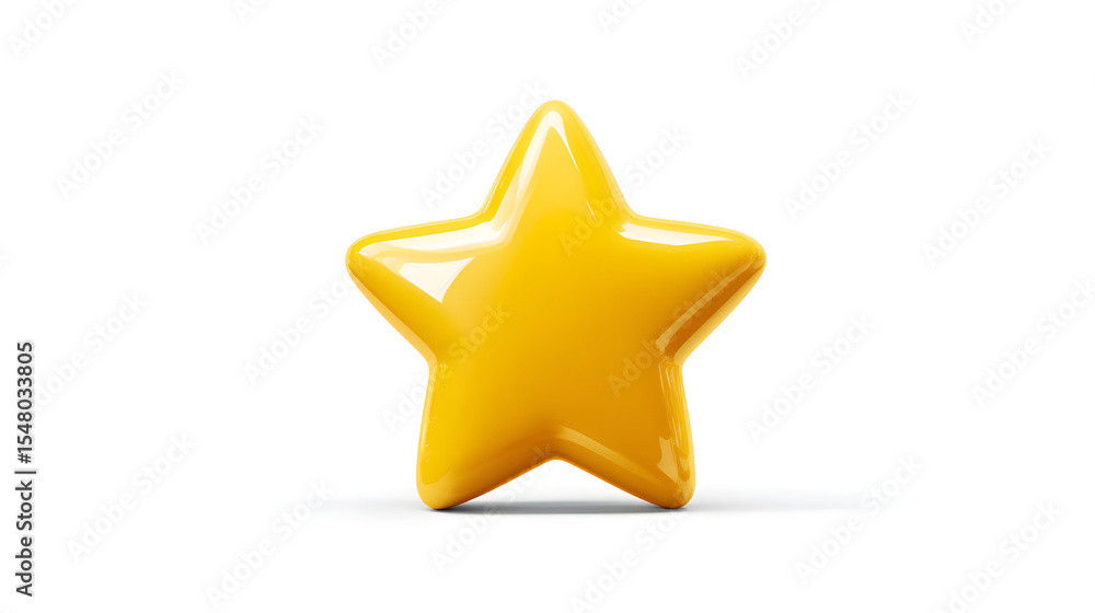 A vibrant yellow star-shaped object, glossy and smooth, standing prominently against a clean white background. A vibrant yellow star-shaped object, glossy and smooth, standing prominently against a clean white background.
