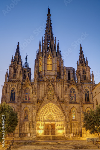 The main portal Barcelona Cathedral with no people at dawn