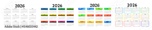 Set of calendars for 2026 isolated on a white background