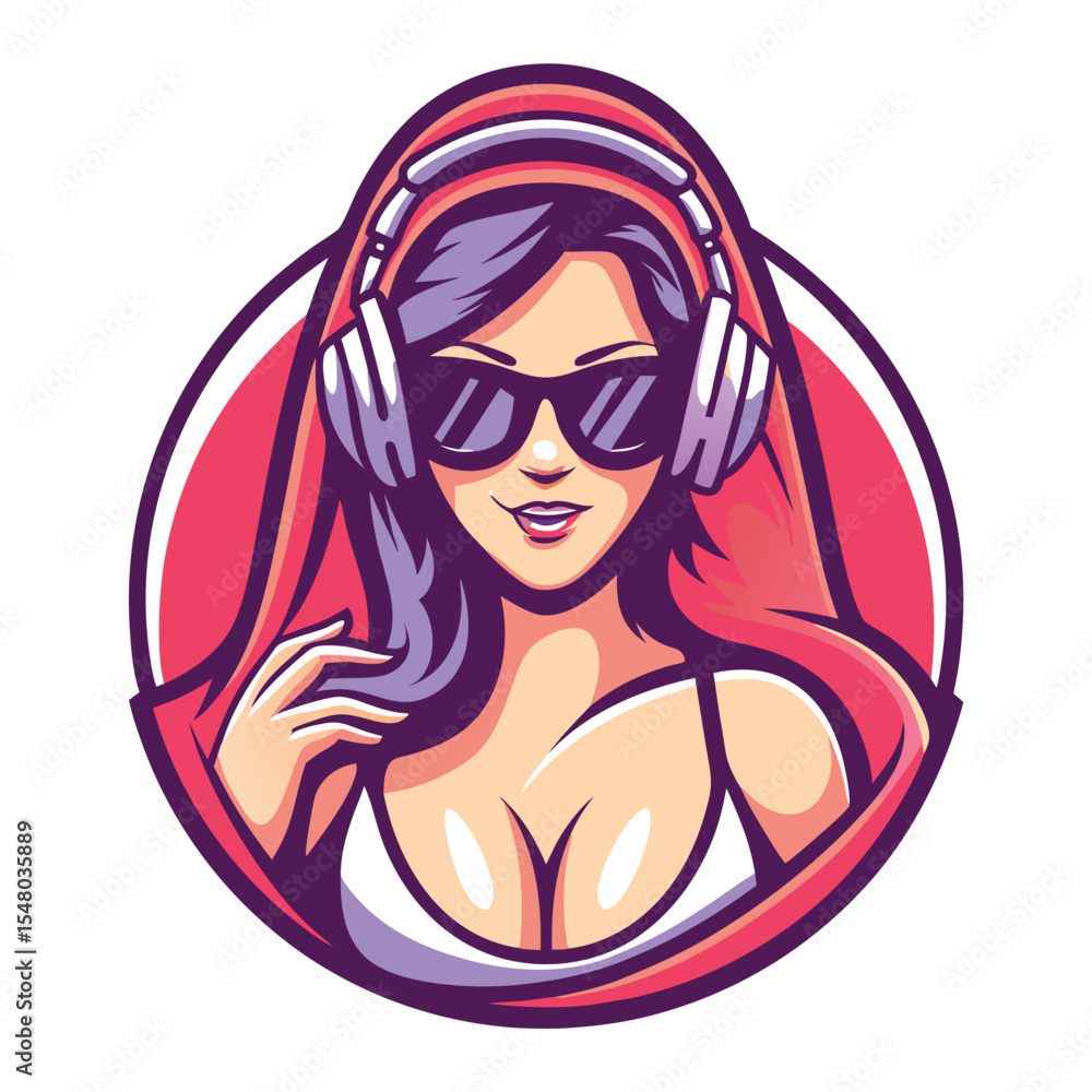 Stylish woman with headphones and sunglasses Stylish woman with headphones and sunglasses