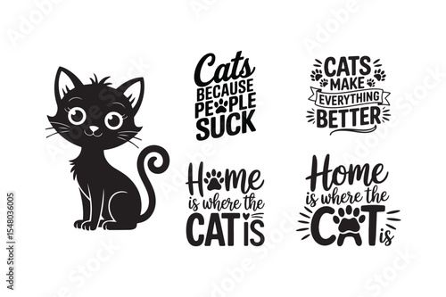 Cat Quotes SVG Bundle with Cute Home Lettering Designs Vector Illustration