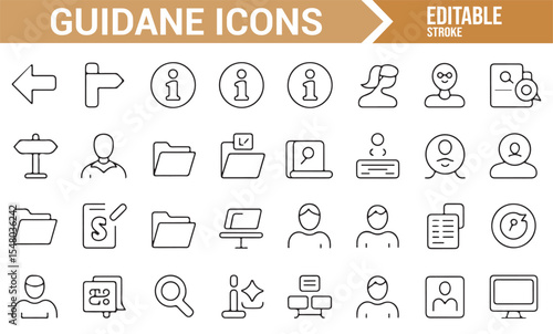 Digital Guidance Icons Representing Office and Information Systems