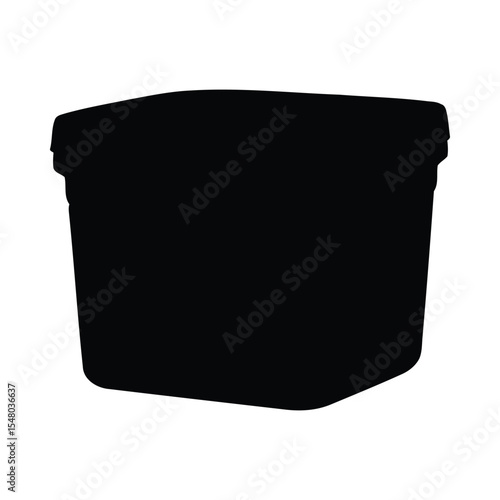 Square food storage container black silhouette pink lid transparent body isolated white background