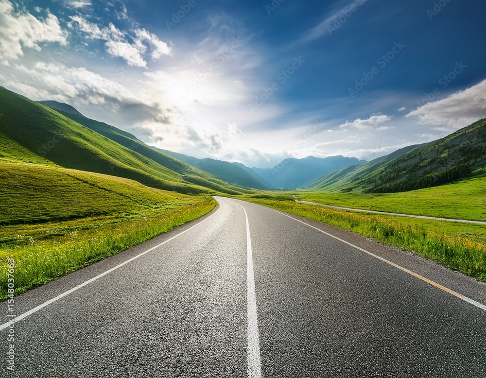 Naklejka premium empty road through lush green valley