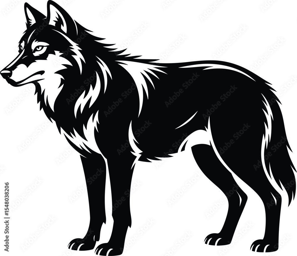 Obraz premium Black Silhouette Wolf Side Profile