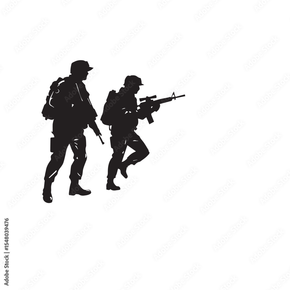 Obraz premium Silhouettes of two soldiers isolated on white background