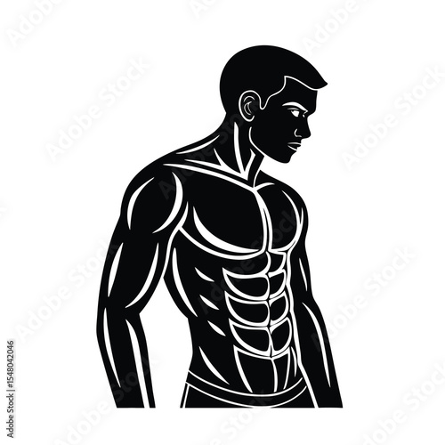 Muscular Man Silhouette Profile View