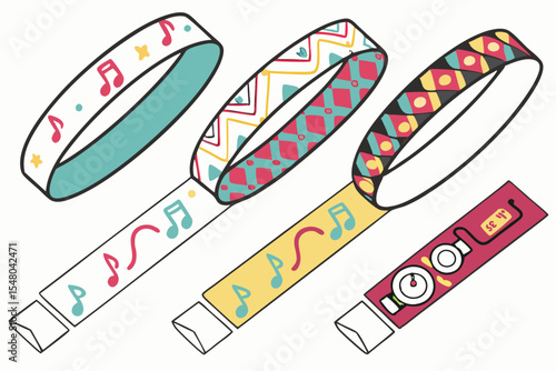 Festival wristbands vector design set