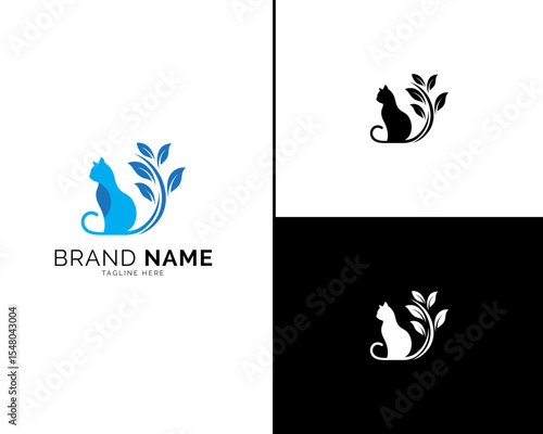 Elegant Cat Logo Set in Three Color Variations, Perfect for Stylish and Modern Brand Identity Design. Includes Black, Blue, and Dual-Tone Options for Versatile Branding Applications.

