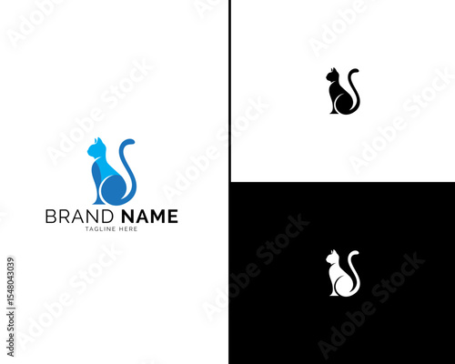 Elegant and Modern Cat Logo Variations for Brand Identity. Set Includes Blue, Black, and Custom Tones with Clean Lines, Ideal for Creative Agencies and Professional Branding Designs.

