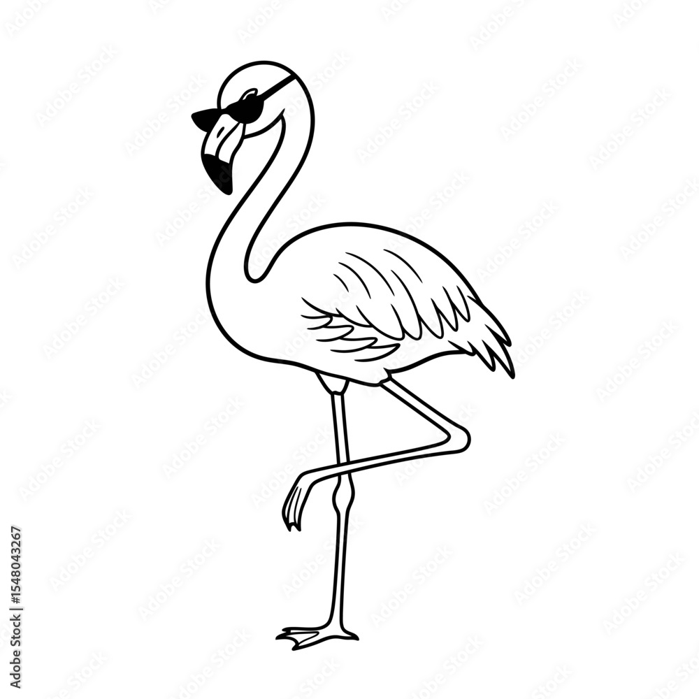 Obraz premium Cool flamingo with sunglasses standing on one leg in vector illustration