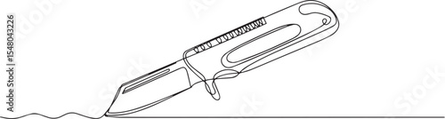 continuous single line drawing of a utility knife with textured handle and retracted blade on white background