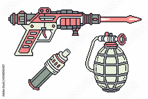 Pixel art sci fi weapons lasers blasters and more