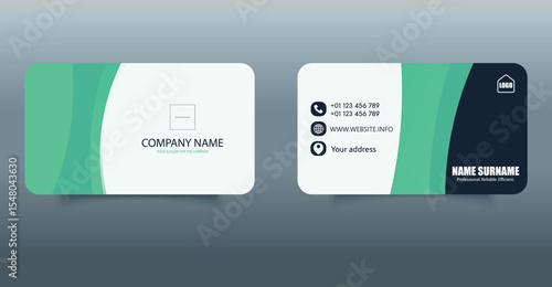 Modern Corporate Business Card Template Design, featuring contact details, company branding, and rounded corner layout.