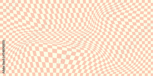  pink Groovy checker seamless pattern, wavy abstract retro checkerboard background. Trippy wave board geometric.  eps 10