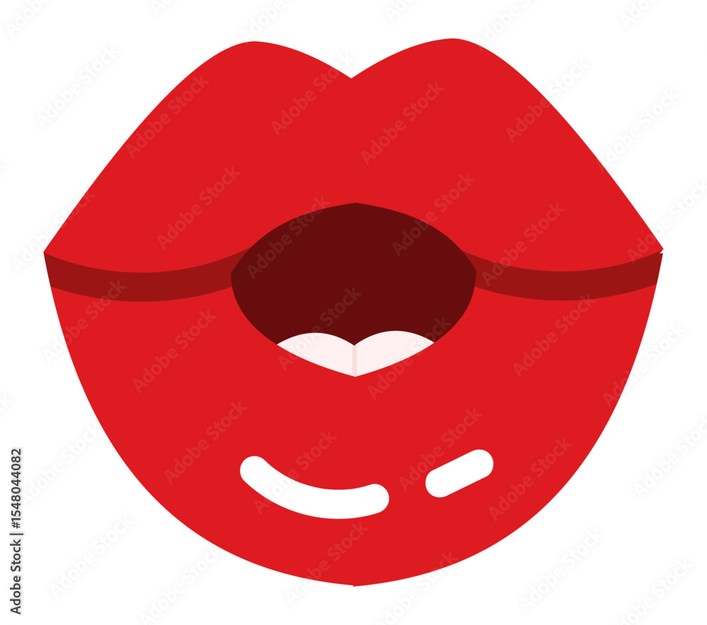 Colorful cartoon illustration featuring vibrant red lips making a playful kiss or blowing gesture, revealing teeth and tongue against a clean white background Colorful cartoon illustration featuring vibrant red lips making a playful kiss or blowing gesture, revealing teeth and tongue against a clean white background