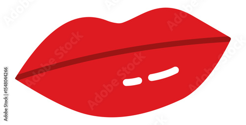 Cartoon drawing of red lips slightly open showing a hint of teeth with red lipstick on a white background, ideal for beauty and makeup projects