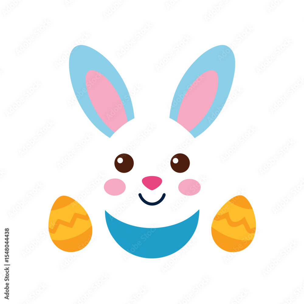Fototapeta premium Bunny Emoji Face with Ears and Decorated Egg