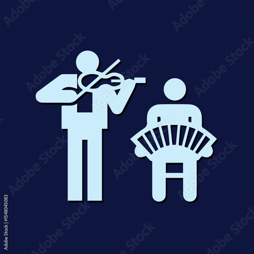 Accordion and guitarist men logo, icon clipart on dark Blue Background