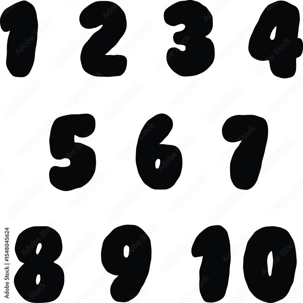 Black funky cartoon numbers set, back to school clip art, kids lettering math education design Black funky cartoon numbers set, back to school clip art, kids lettering math education design