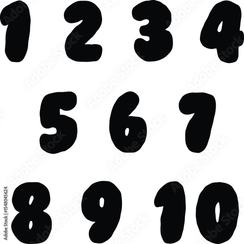 Black funky cartoon numbers set, back to school clip art, kids lettering math education design