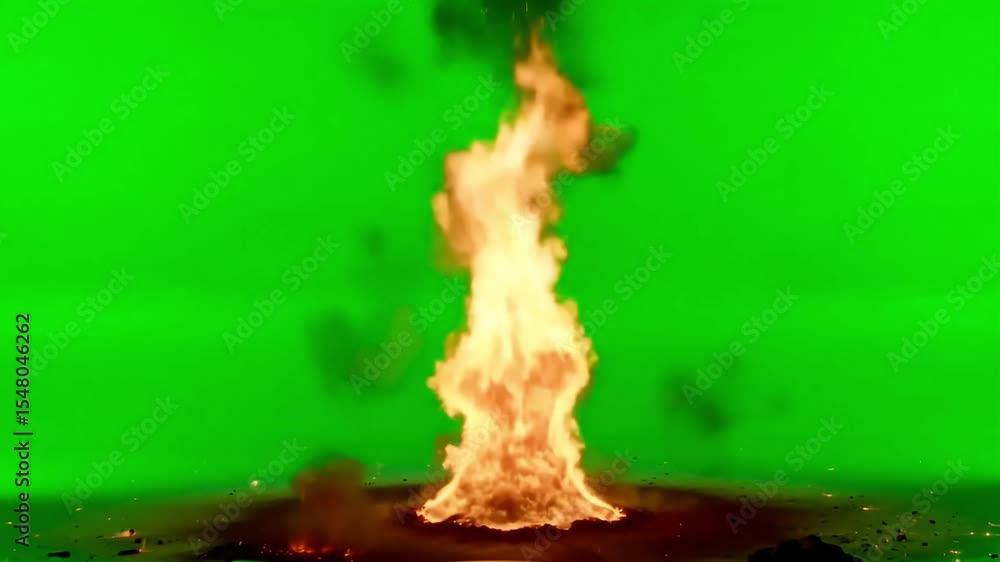Realistic fire explosion effect on green screen for VFX compositing and ...