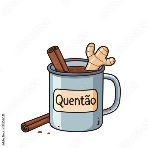 Caneca de quentão com especiarias e vapor