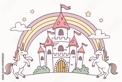 --cartoon-vector-of-a-magical-castle-with-unicorns