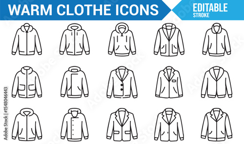 Set of Outerwear and Warm Clothes Icons for Winter Fashion