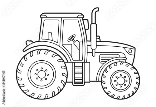 Line art illustration of a modern farm tractor