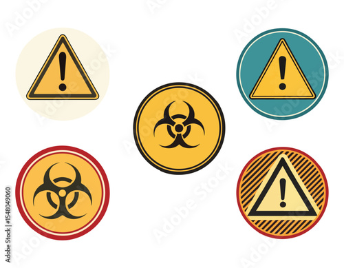 Warning Hazard Symbols Biohazard & Exclamation Mark Icons - 95.eps Vector Graphics