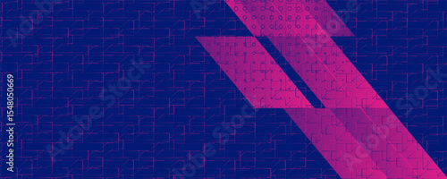 Abstract magenta geometric diagonal shape on a blue background. Futuristic digital high-technology banner. Vector illustration