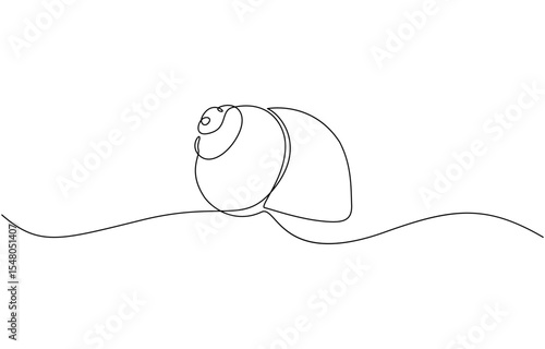 Continuous line drawing of conch snail shell. Single line illustration of ocean conch shell, Snail continuous one line drawing isolated on white background.